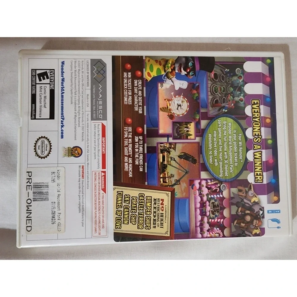 WONDER WORLD AMUSEMENT PARK game - Nintendo Wii Complete With Manual CIB‎